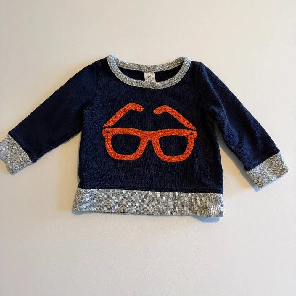 Baby GAP Navy Blue Orange Glasses Cotton Sweatshirt 18-24 MO